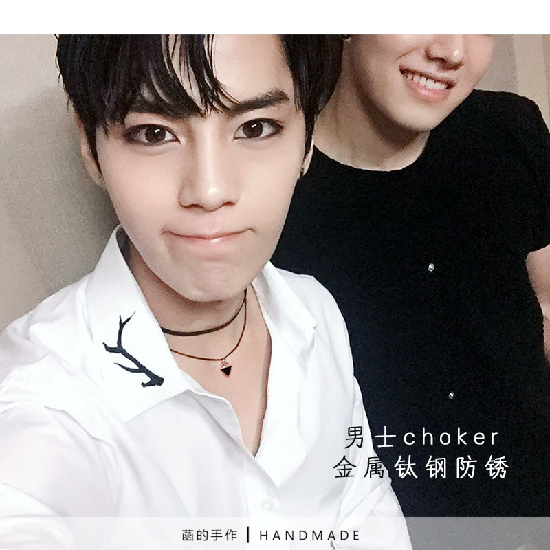 私人订制颈带男项圈脖子圈饰品双层黑色明星同款潮流酷man 锁骨女