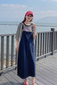 简约宽松牛仔背带裙女2024夏季新款韩系chic炸街减龄连衣裙两件套