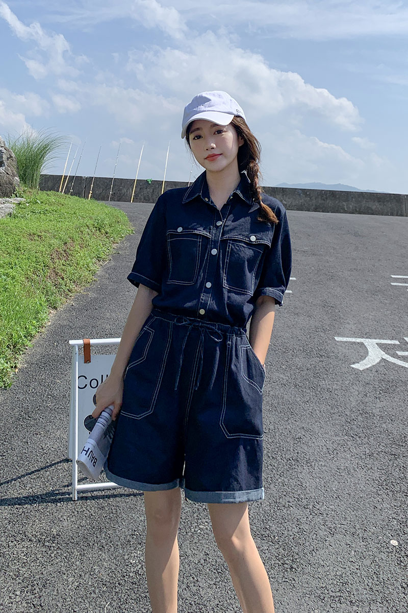 夏季女士宽松休闲显瘦牛仔连体裤短裤P125K178,女装连体裤,铱本正襟