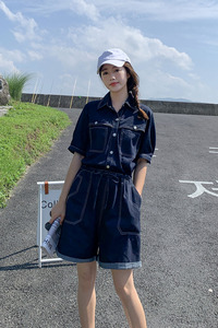  夏季女士宽松休闲显瘦牛仔连体裤短裤P125K178图片