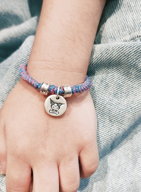 纯银库洛米手链999足银手绳卡通男女小朋友成人手工编织节日礼物