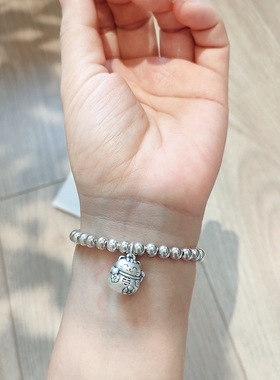 包邮原创香港正生足银S925猫招财纳福纯银手链女简约百搭发财手串