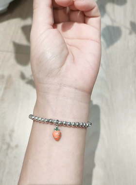 925纯银胡萝卜银珠手链可爱简约宝宝手串个性时尚首饰送闺蜜礼物