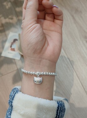 99纯银手链hellokitty手绳猫咪手工编织可拆卸粉色生日礼物饰品