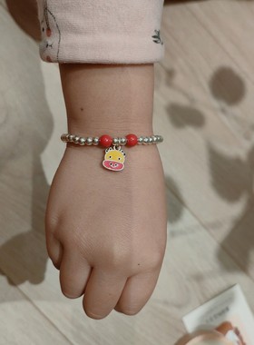 香港正生纯银S925纯银光珠招财萌虎铃铛亲子款手串DIY银宝宝手链