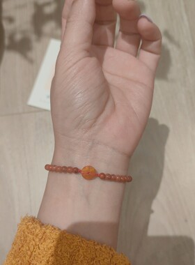 原创手工编织藏式棉线手绳天然老蜜蜡平安扣柿子饼手串粽子款手链