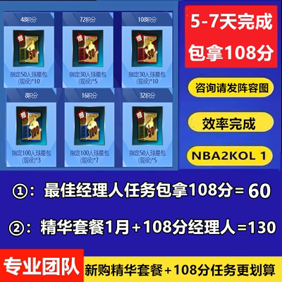 nba2kol最佳经理人 球员精华 球星 活跃度 包月代练套餐
