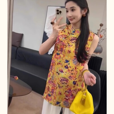 夏季新款新中式唐装旗袍无袖背心