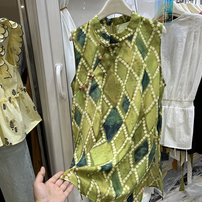 夏季新款菱形中式无袖马甲旗袍裙