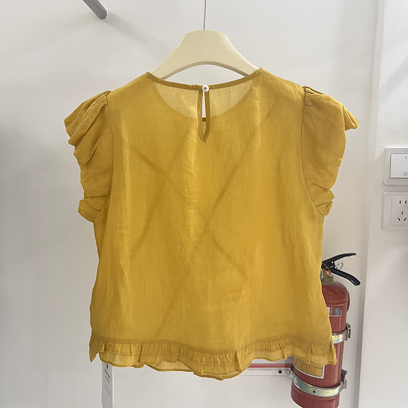 夏新款花邊薄款減齡小飛袖上衣女