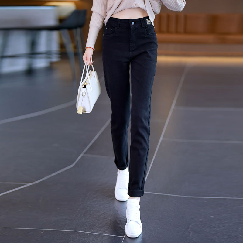黑色哈伦软牛仔裤女2025新款春秋季长裤高腰夏季薄款小脚老爹裤子