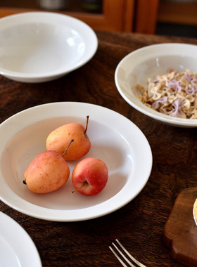 瓷土本色素雅宽边7英寸草帽碗早餐燕麦碗家用炒菜碗法式汤碗出片