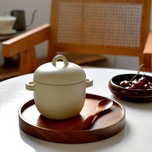 景德镇高温陶瓷炖盅粗陶质感复古蒸蛋盅汤盅燕窝碗带盖蒸隔水炖罐