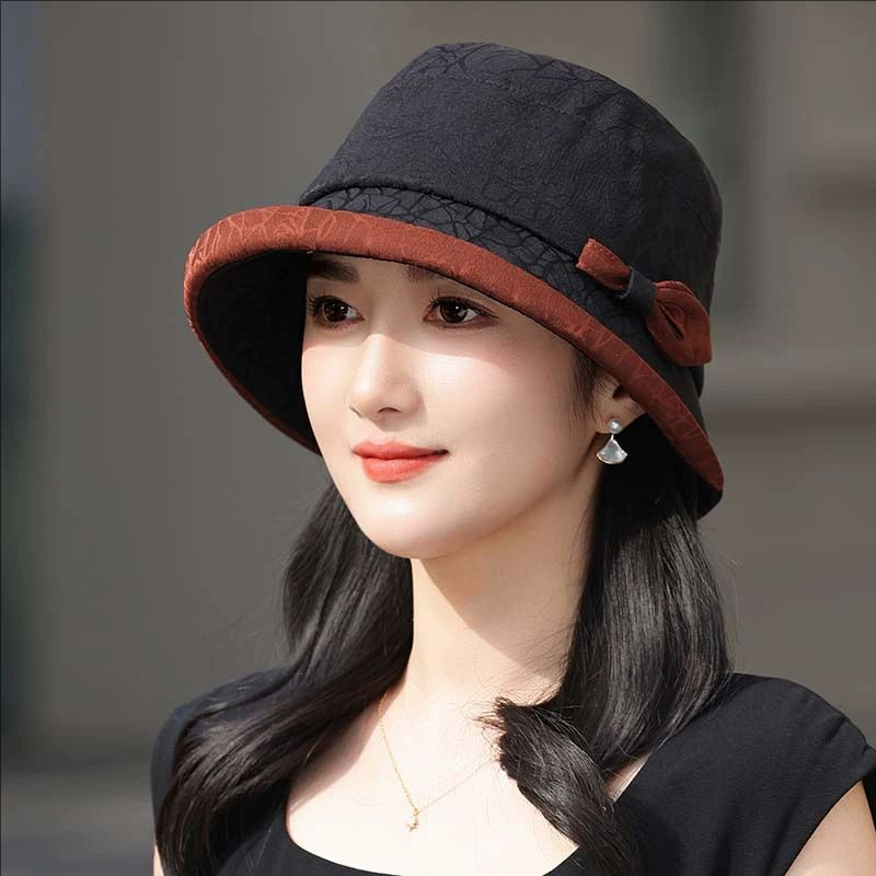 女士中老年人礼帽渔夫帽春秋季薄款遮阳防晒休闲盆帽轻奢妈妈布帽