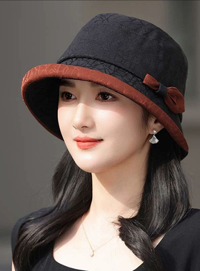女士中老年人礼帽渔夫帽春秋季薄款遮阳防晒休闲盆帽轻奢妈妈布帽