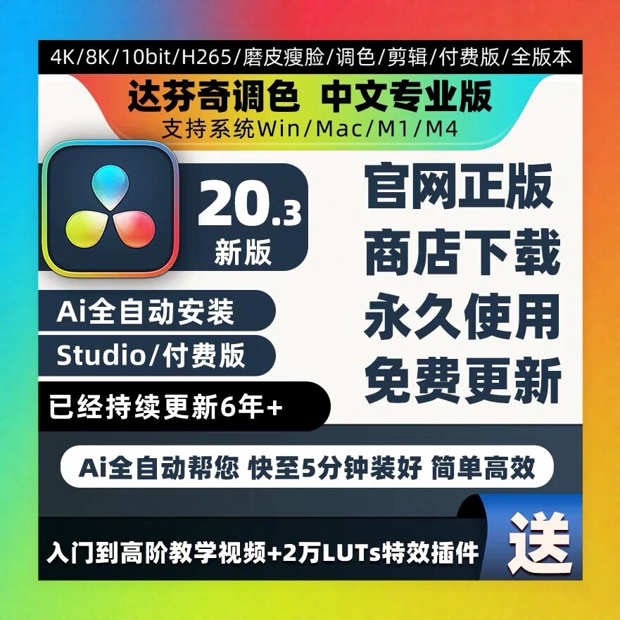 远程安装davinciresolve达芬奇软件20.3 中文专业版studio WinMac