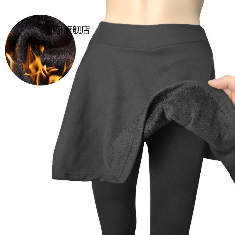 秋冬季2023款加绒加厚外穿女保暖包臀裙裤弹力裤女假两件打底裤