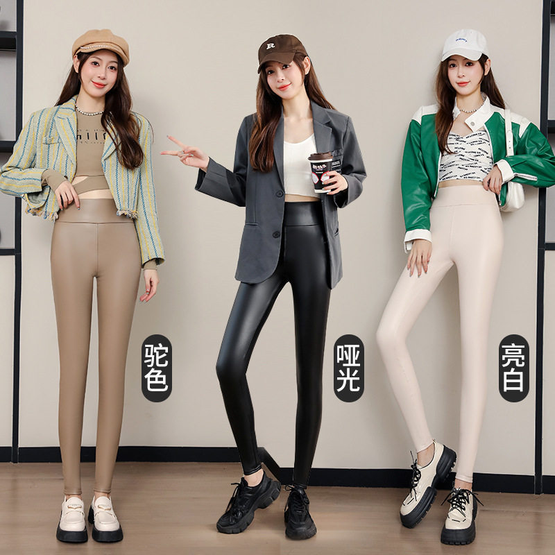 PU皮裤女秋冬外穿加绒加厚打底裤高腰显瘦大码紧身保暖裤