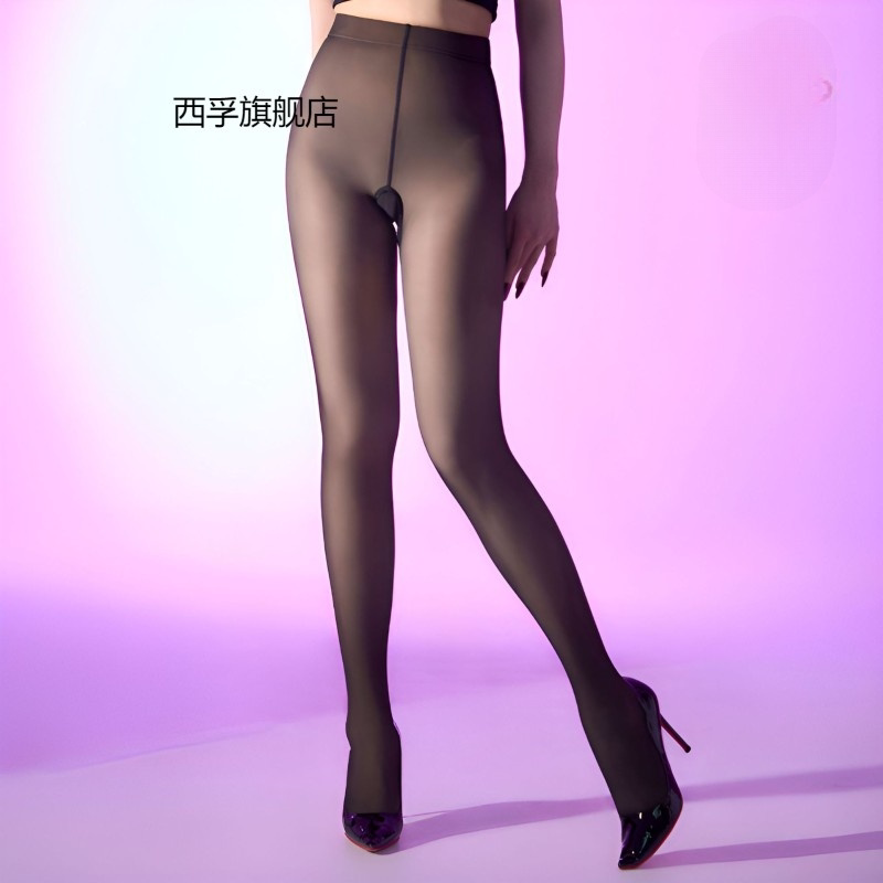 「黑巧吐司」黑丝光腿神器丝袜女秋冬款黑透肉性感开档打底连裤袜