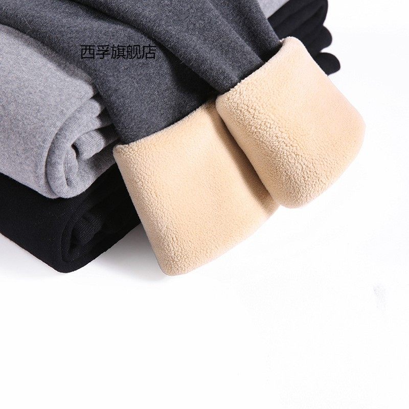 羊羔绒平板打底裤女外穿冬季新款加绒加厚打底裤绣花保暖棉裤