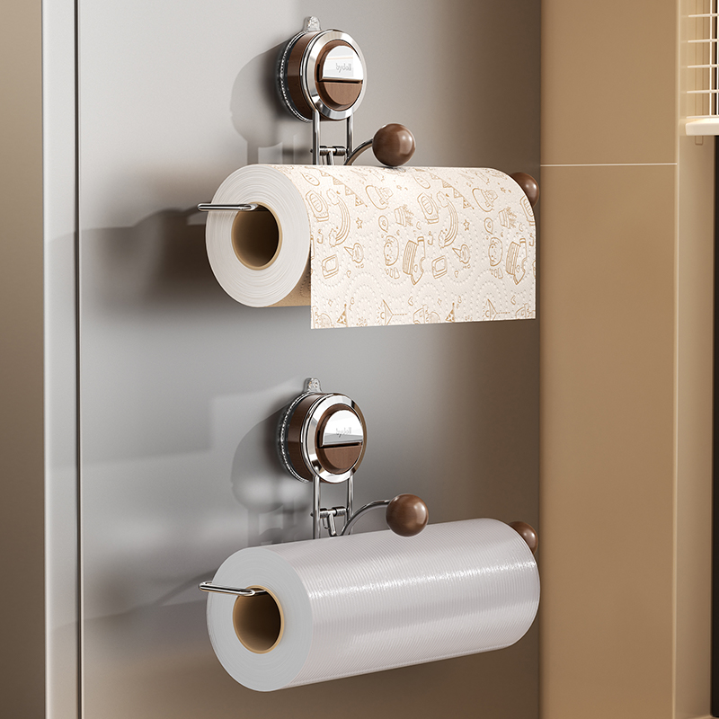 厨房纸巾架吸盘免打孔懒人抹布收纳架保鲜膜吸油纸挂架挂杆卷纸架