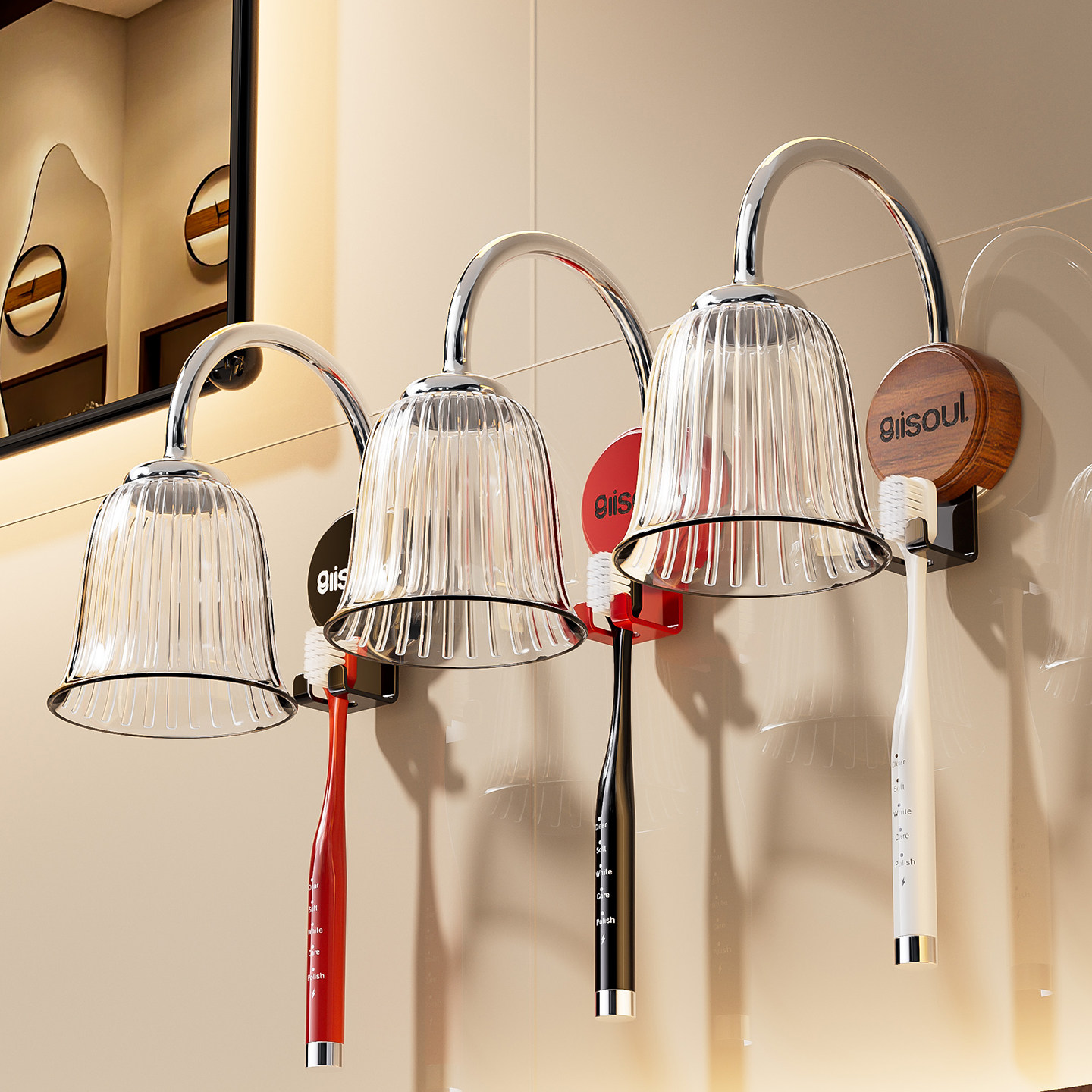 日本磁吸式漱口杯牙刷置物架壁挂式刷牙杯家用倒挂电动牙刷挂架免