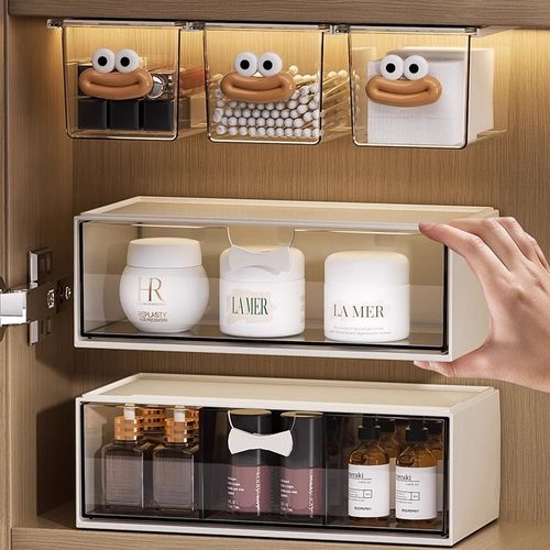 镜柜收纳盒壁挂卫生间化妆品置物架透明棉签盒浴室柜内口红整理盒