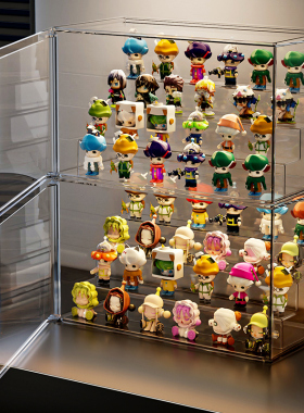 前开式透明盲盒展示架labubu玩偶摆件展示柜大号娃娃手办收纳盒