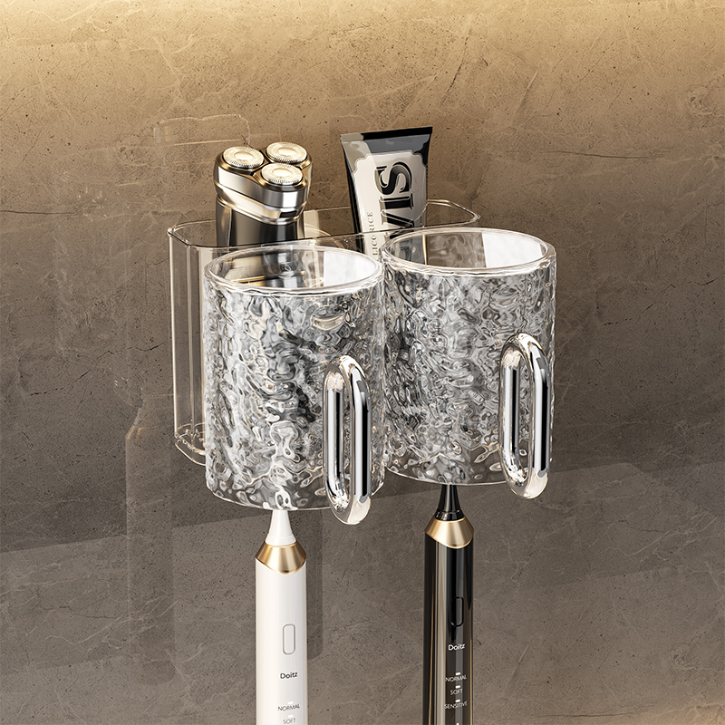 吸盘牙刷置物架情侣双杯漱口杯刷牙杯洗漱牙缸宿舍免打孔牙刷架子