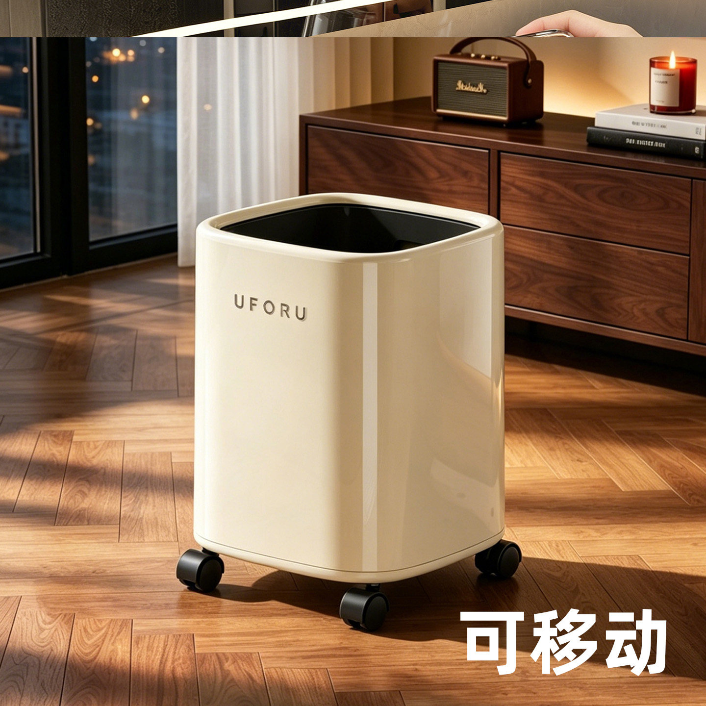 垃圾桶家用2026新款创意高颜值带轮客厅厨房卧室收纳桶卫生间纸篓