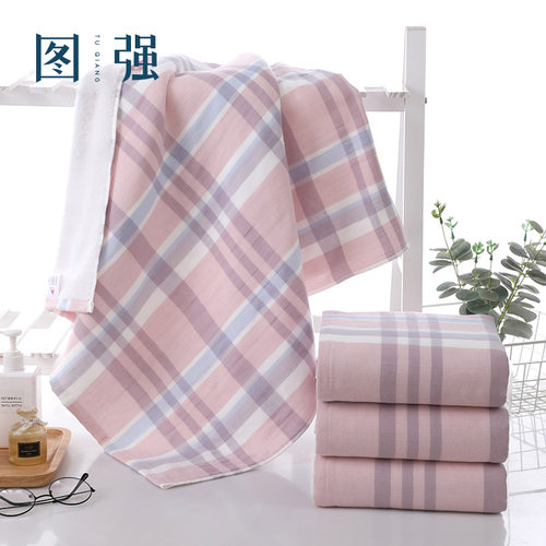 图强纱布毛圈纯棉男女通用方格