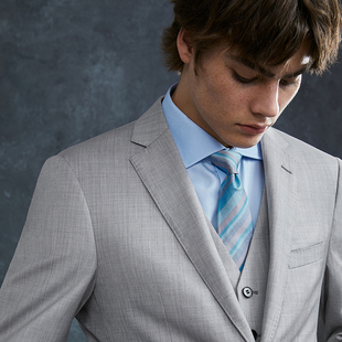 男套装 全羊毛西装 灰色男士 正装 新郎结婚礼服西服 定制修身 澳嘉