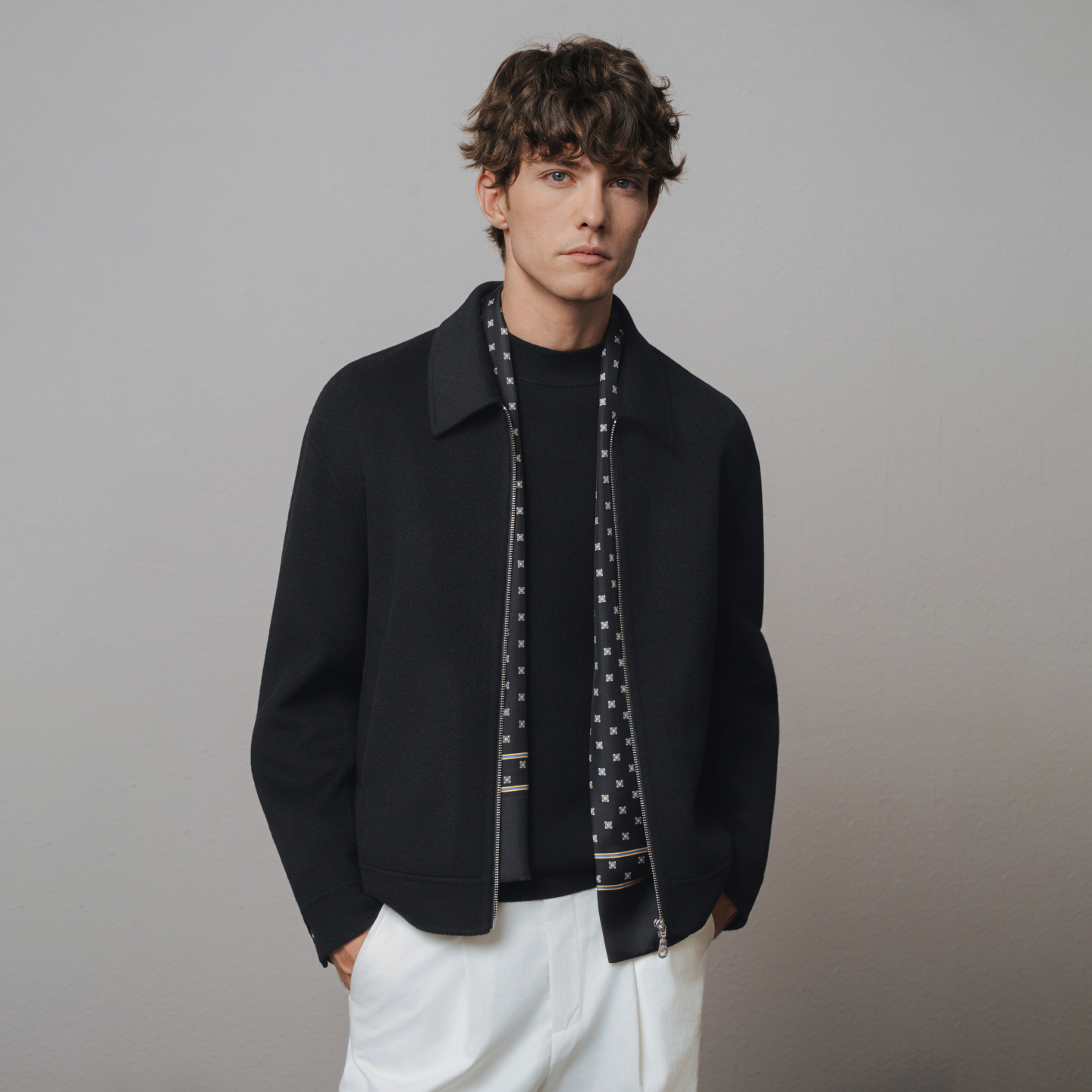 澳嘉纯羊毛双面呢高级感加厚黑色毛呢外套男秋冬商务休闲短款夹克