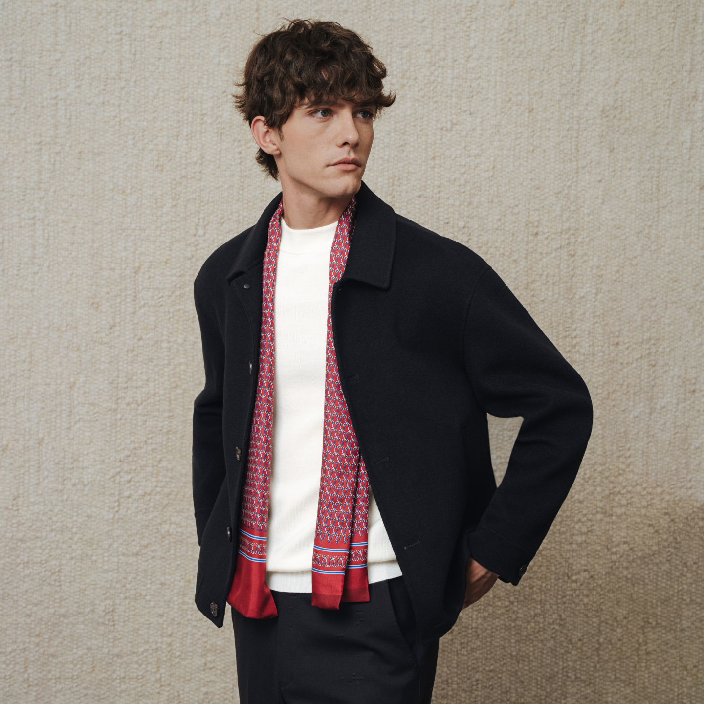 澳嘉羊毛夹克翻领双面毛呢黑色外套高级感冬季男士高端短款大衣