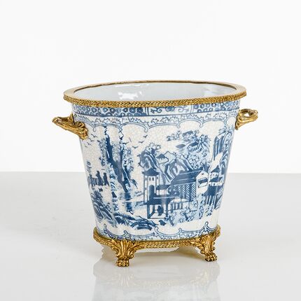 欧式陶瓷冰桶青花陶瓷镶铜家居饰品客厅茶几餐桌花插花器收纳摆件
