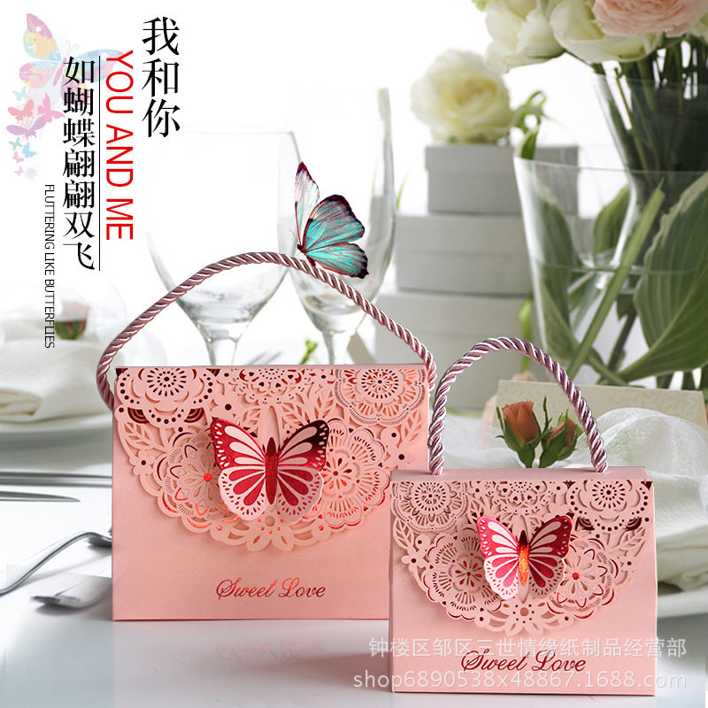 定制婚庆糖果盒婚礼纸盒手拎喜糖盒子蝴蝶镂空礼盒糖盒跨境热卖包