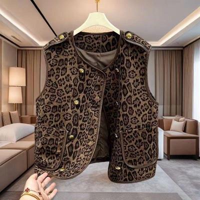 豹纹马甲双排扣外套宽松坎肩