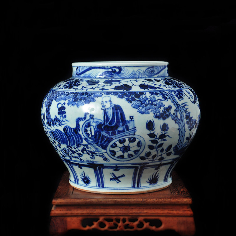 景德镇陶瓷花瓶摆件仿古手绘元代鬼谷下山青花瓷器装饰工艺品摆件