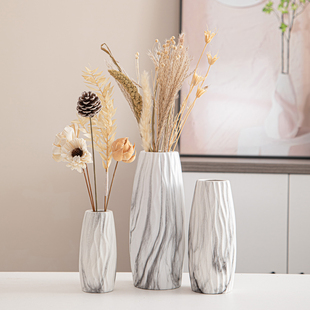北欧简约大理石纹陶瓷干花花瓶客厅民宿桌面家居装 饰卧室插花摆件