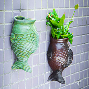饰花器 免打孔别墅装 壁挂花盆陶瓷水培绿萝挂墙垂吊简易欧式 悬挂式