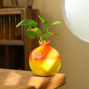 仿真火龙果石榴摆件陶瓷水培绿植铜钱草绿萝花插瓶客厅办公室桌面