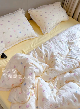 A类全棉双层纱夏被四件套蕾丝花边款空调被纯棉可机洗夏凉被2.0米