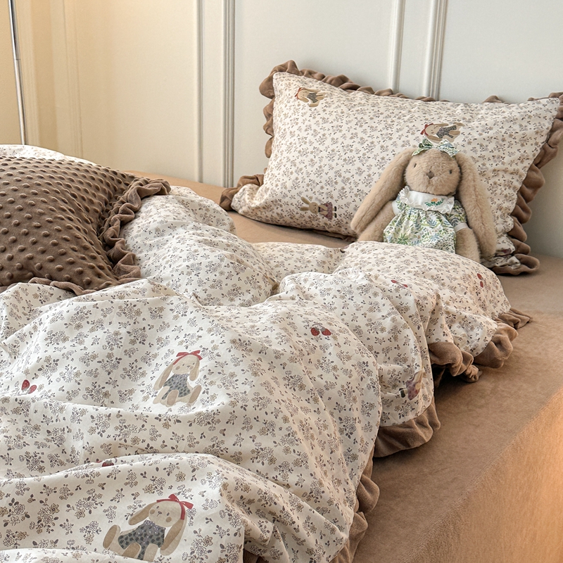 冬季A面纯棉B面豆豆绒保暖四件套牛奶绒加厚被套牛奶绒1.5三件套4