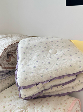 A类抗菌全棉皱皱纱春秋被子 紫色小樱桃亲肤纯棉可机洗空调被双人