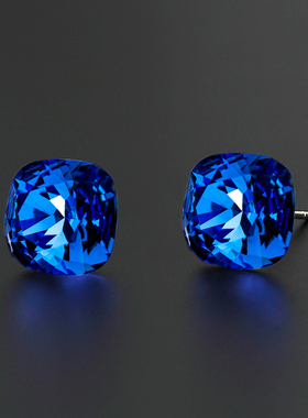 钻石耳钉男纯银耳环潮个性女耳丁简约蓝色小众设计感蓝钻高级耳饰