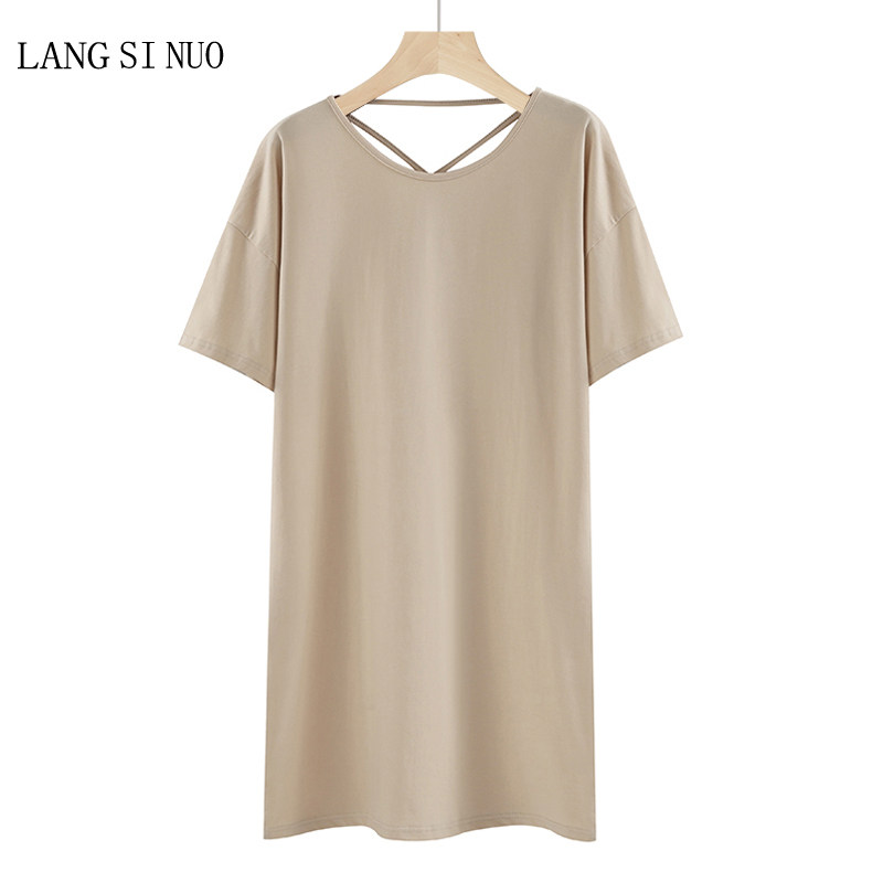 春夏圆领短袖女中长款打底体恤露背显瘦下衣失踪宽松t恤上衣