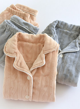 男女法兰绒睡衣套家居服冬季加厚