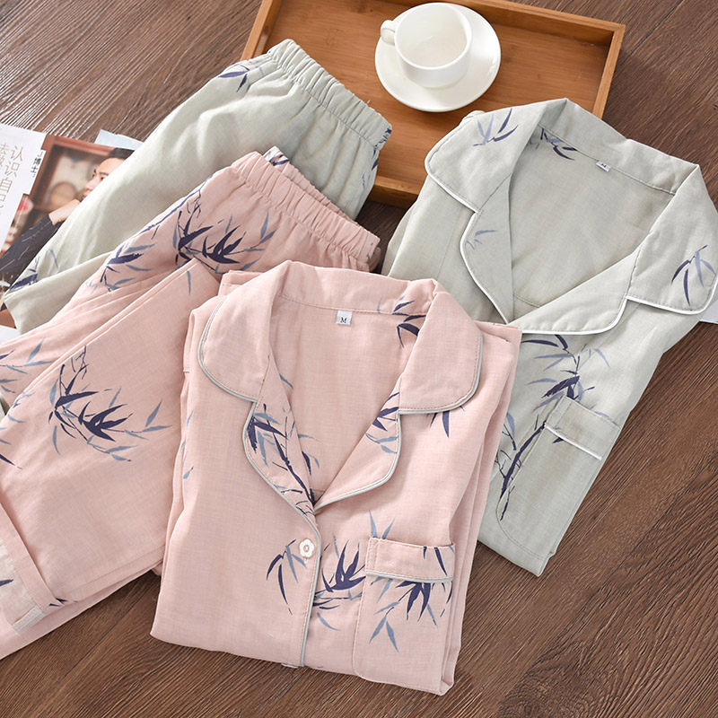 中国风情侣睡衣春秋季纯棉纱布长袖女款男士秋天休闲家居服套装