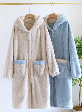 女法兰绒睡袍家居服睡衣加厚冬季
