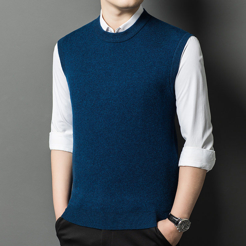 恒源祥男士圆领羊绒衫马甲秋冬加厚爸爸红色毛衣新款羊毛衫男背心